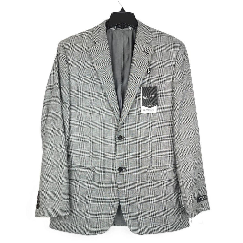 Lauren Ralph Lauren Mens Classic Fit Sport Coat Blazer 40L Black White Plaid NWT